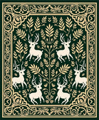 Dark Green Forest Fauna Woodland Medallion Rug