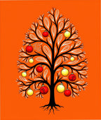Whimsical red yellow ornamented tree Rug