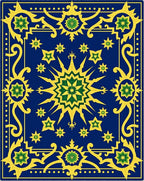 Royal Blue Golden Starburst Medallion Rug