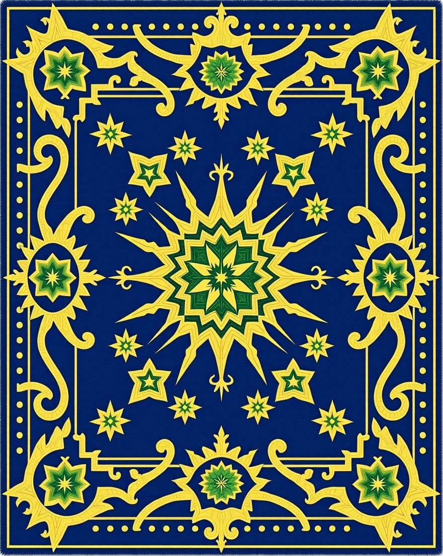 Royal Blue Golden Starburst Medallion Rug
