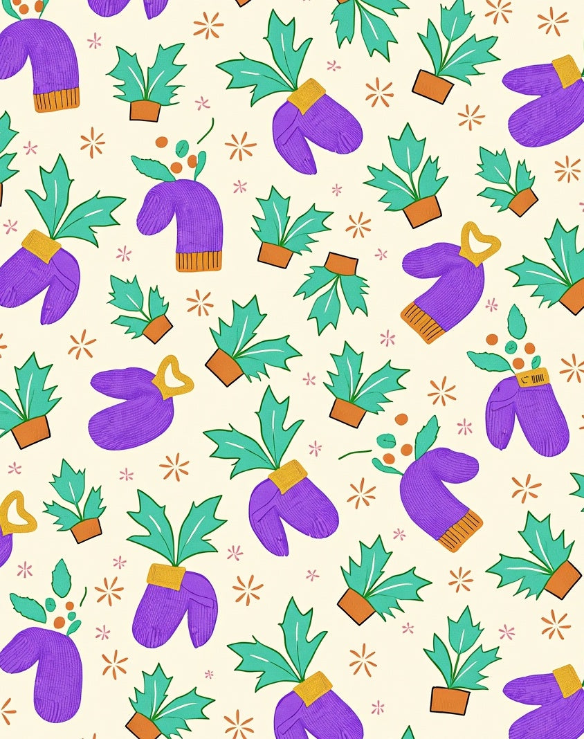 Whimsical Purple Mittens Potted Plants Rug