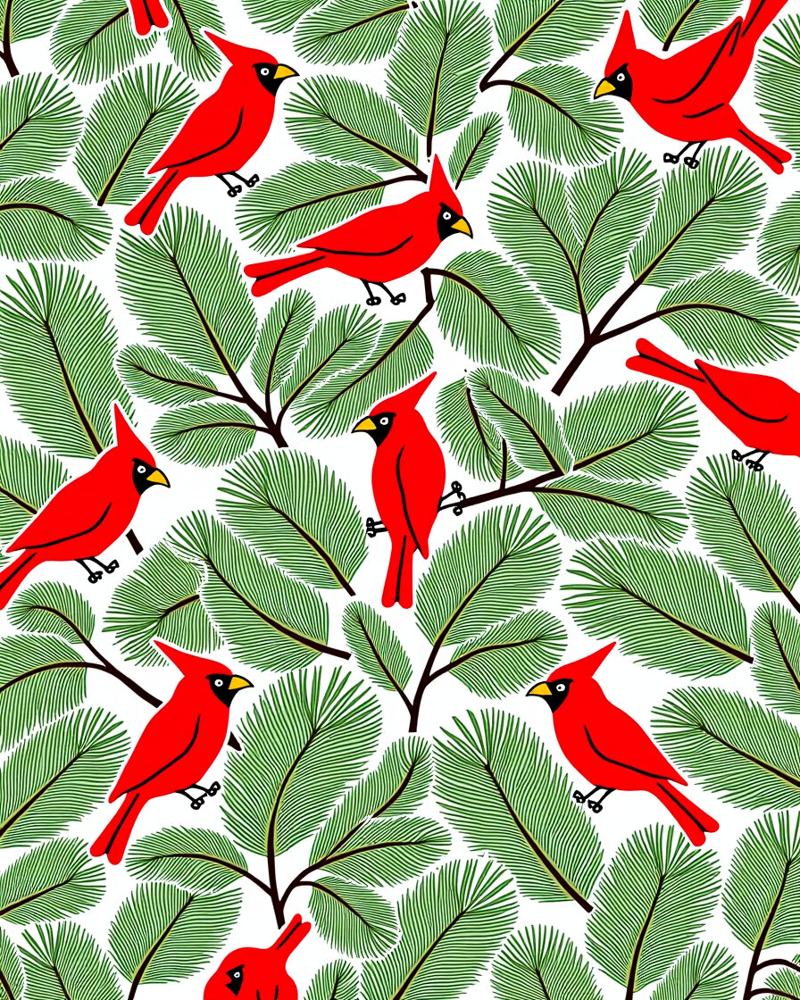 Bright Red Cardinals Green Pine Branches Rug