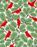 Bright Red Cardinals Green Pine Branches Rug