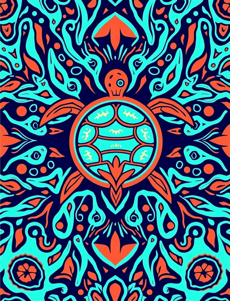 Bold Turtle Tribal Mandala Rug