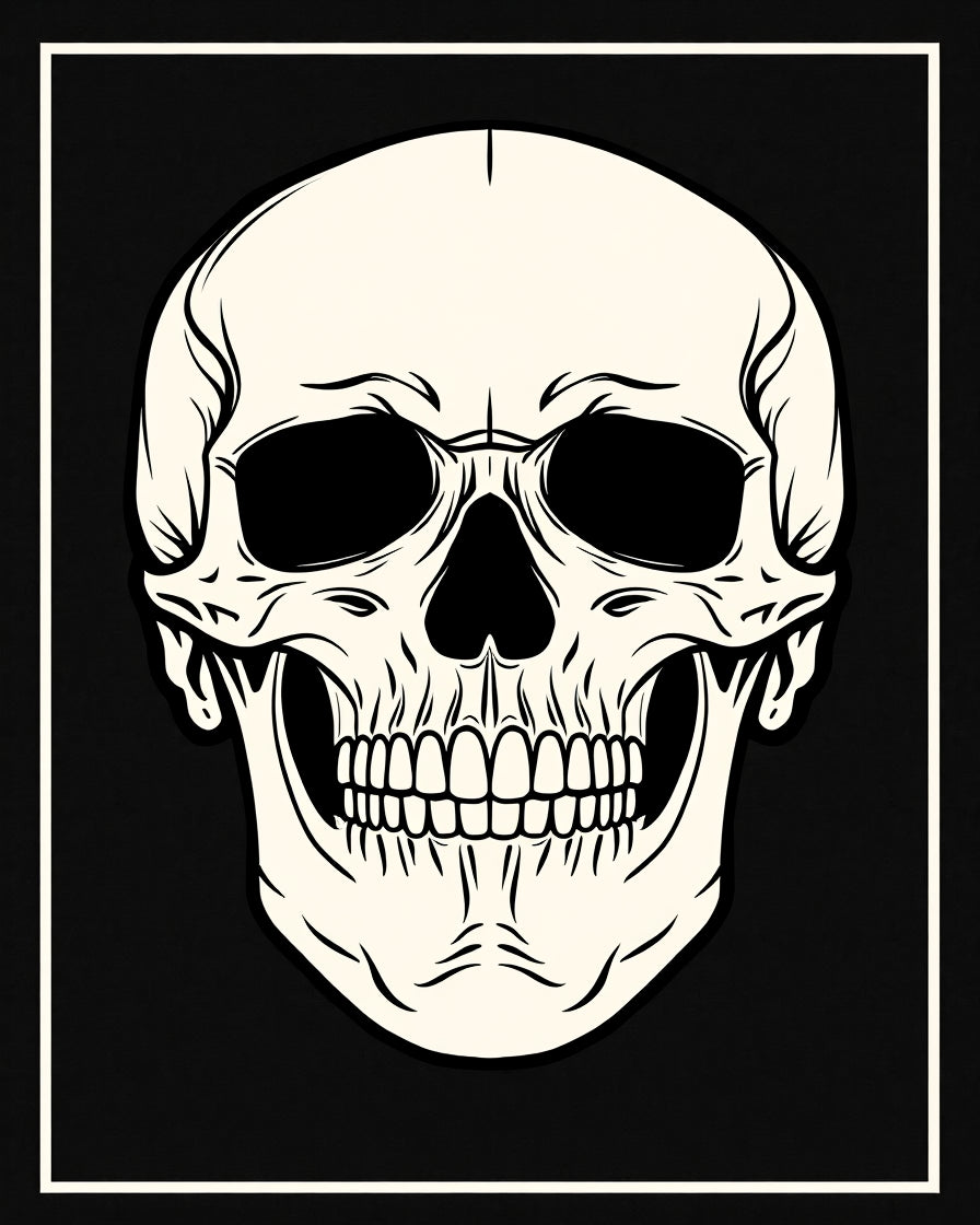 Cream Skull Black Outline Rug