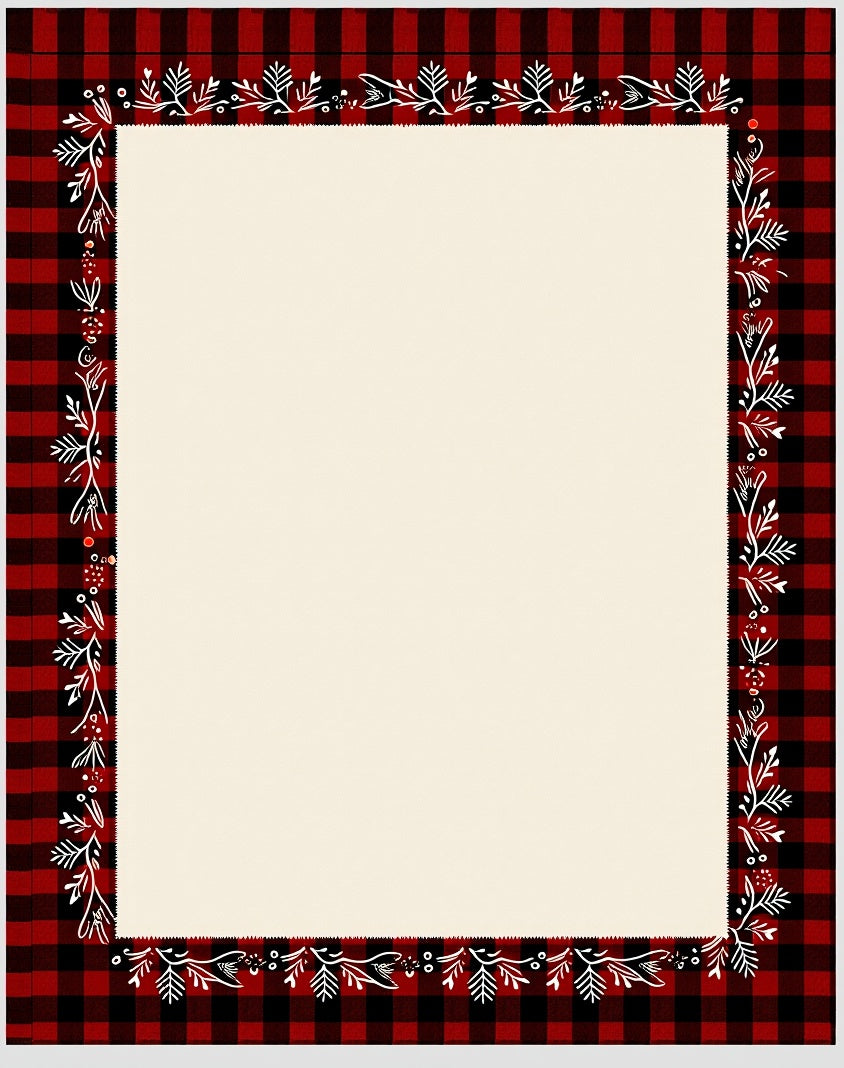Red Black Buffalo Check Floral Border Rug