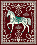 Crimson White Horse Floral Border Rug
