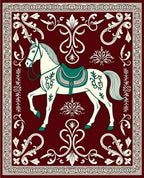 Crimson White Horse Floral Border Rug
