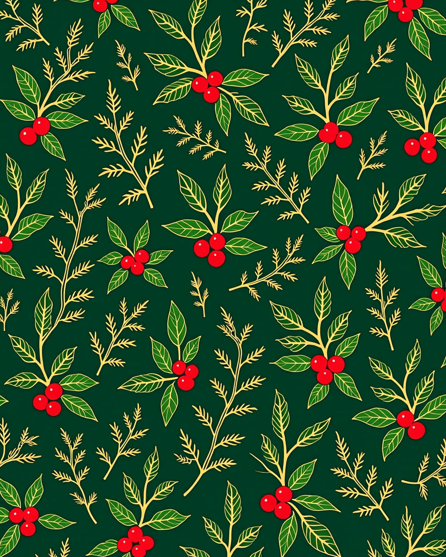Emerald Green Holly Berry Branches Rug