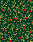 Emerald Green Holly Berry Branches Rug