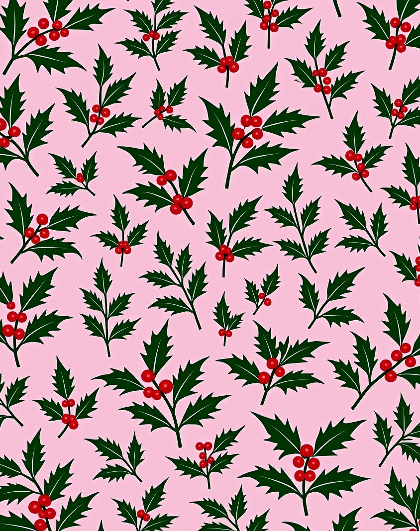 Festive Red Holly Berry Branches Rug