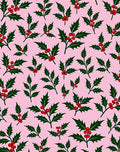 Festive Red Holly Berry Branches Rug