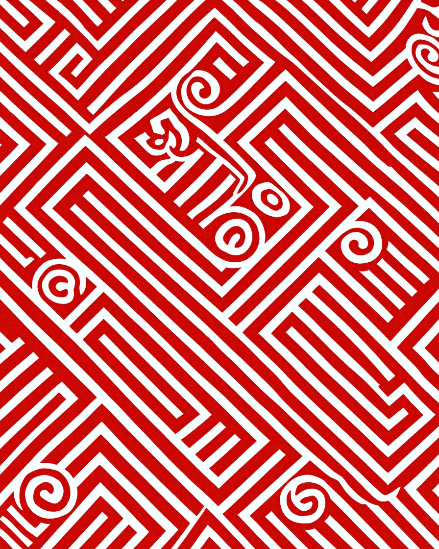 Bold Red Labyrinth Swirls Rug