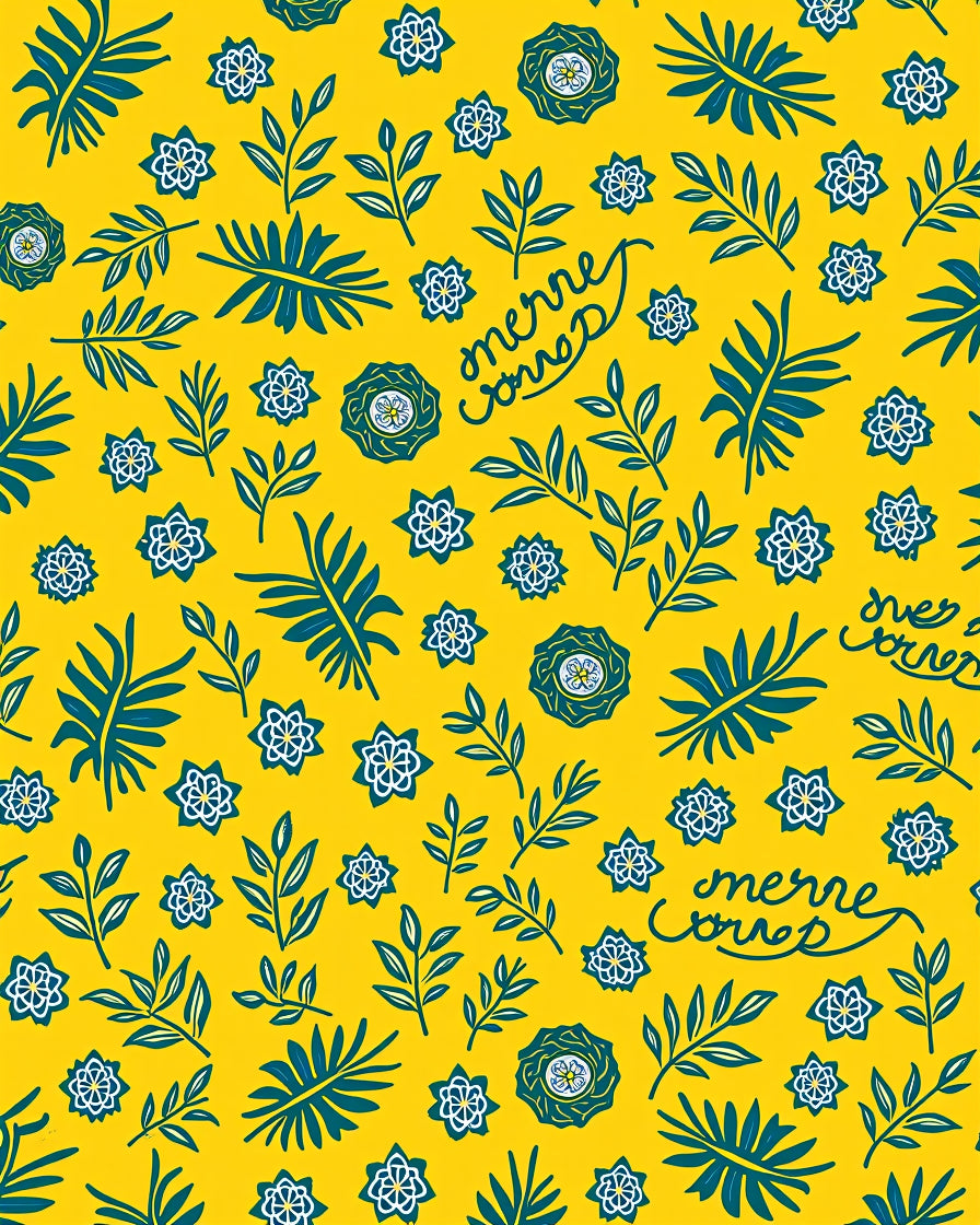 Yellow Teal Botanical Floral Medallion Rug