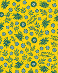 Yellow Teal Botanical Floral Medallion Rug