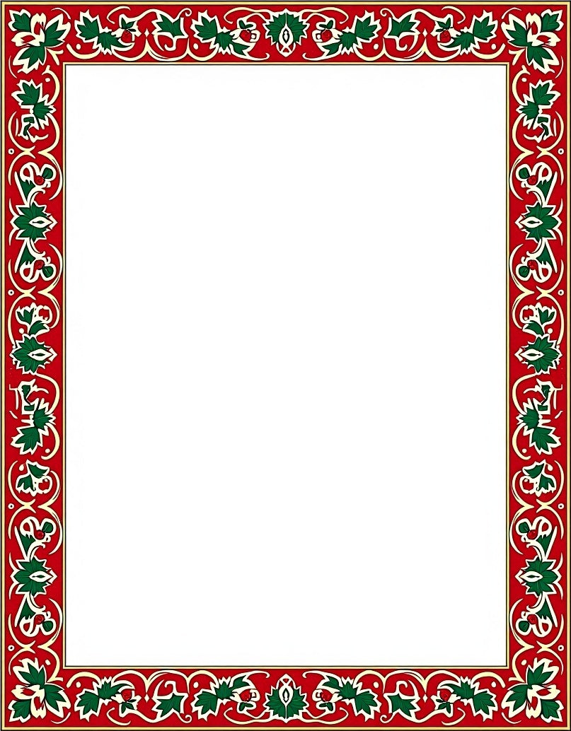 Crimson Green Leaf Scroll Border Rug