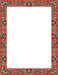 Crimson Green Leaf Scroll Border Rug