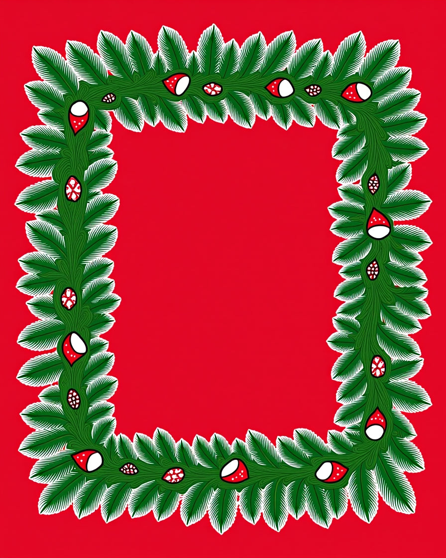 Green Fir Garland Red Ornament Frame Rug
