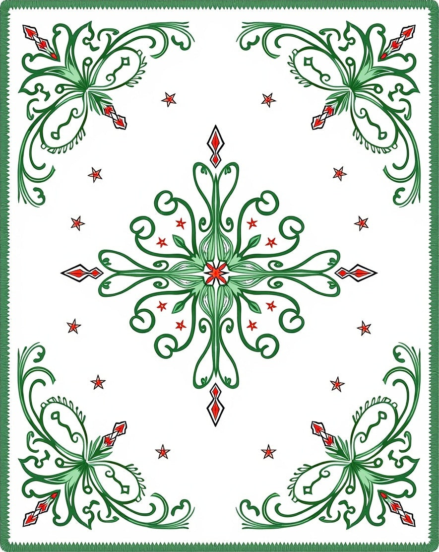 Green White Red Starburst Floral Rug