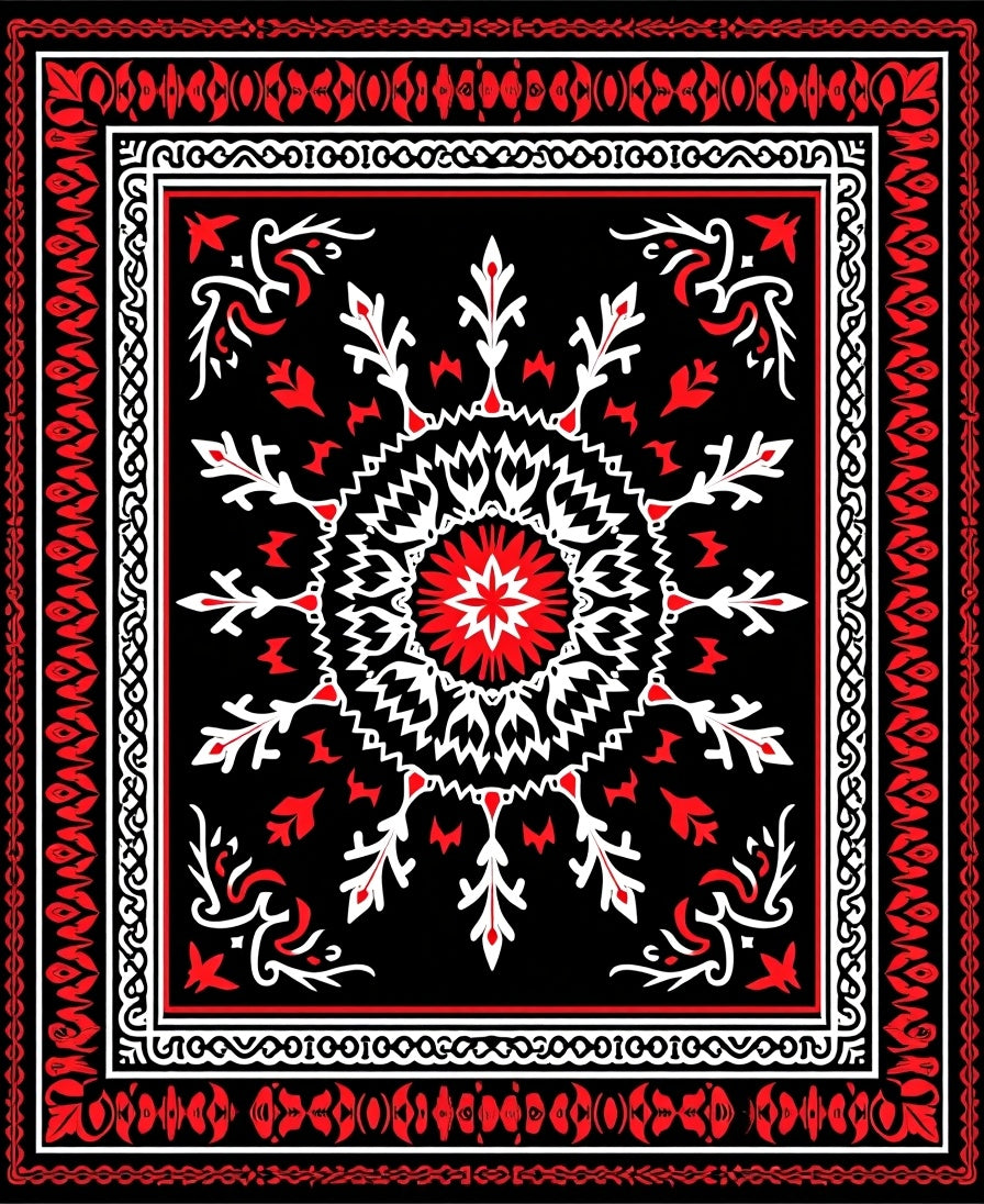 Bold Red Black White Medallion Rug