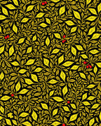 Golden Yellow Leaf Berry Vines Rug