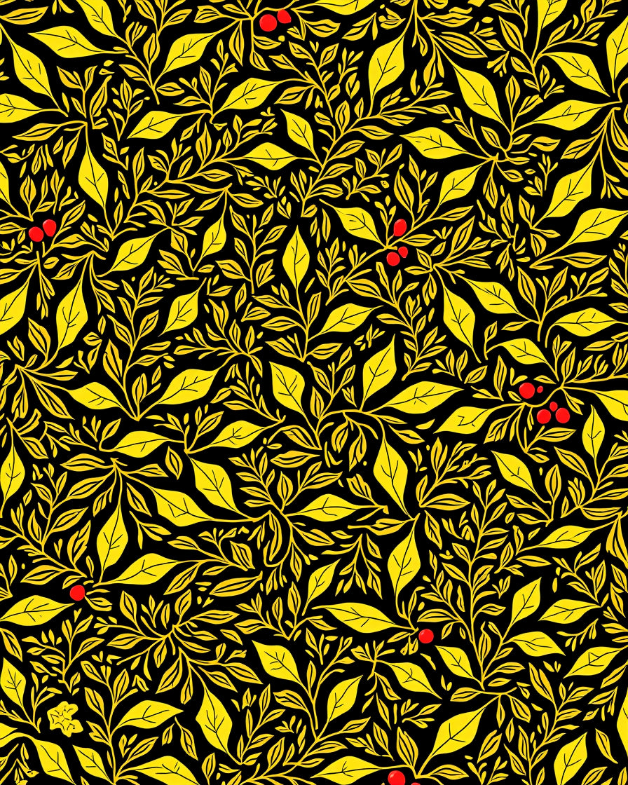 Golden Yellow Leaf Berry Vines Rug