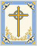 Ornate Gold Blue Celtic Cross Border Rug