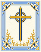 Ornate Gold Blue Celtic Cross Border Rug