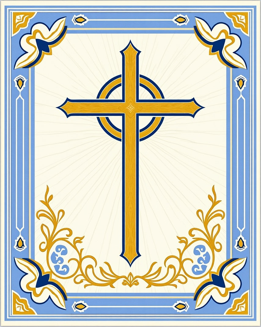 Ornate Gold Blue Celtic Cross Border Rug