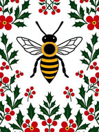 Whimsical Bee Holly Berry Floral Rug