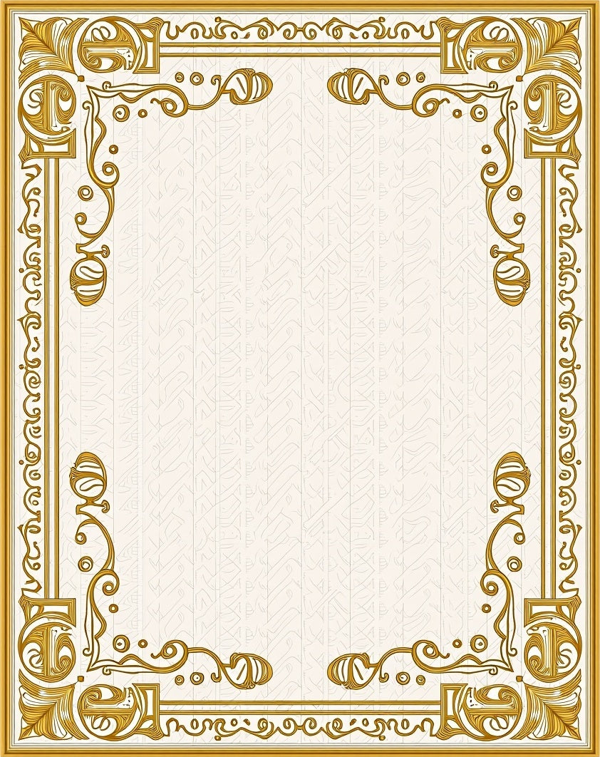 Golden Art Nouveau Floral Frame Rug