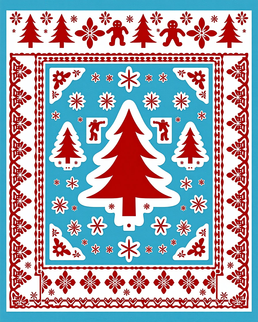 Christmas Tree Gingerbread Man Snowflakes Rug
