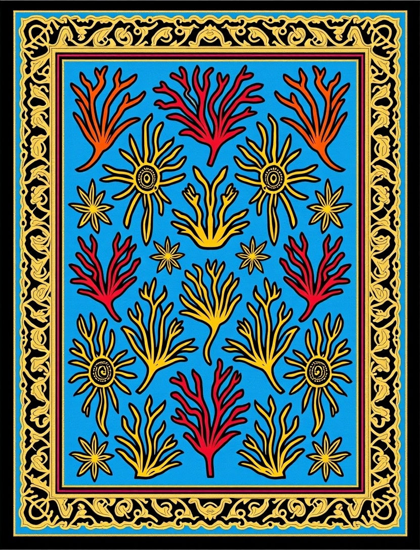 Bright Blue Sea Coral Garden Rug