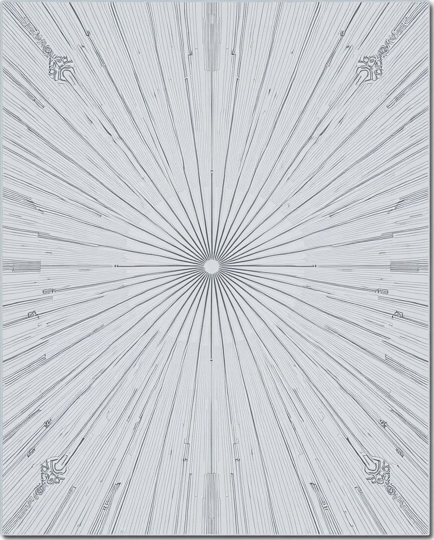 Radiating Sunburst Gray Line Art Rug