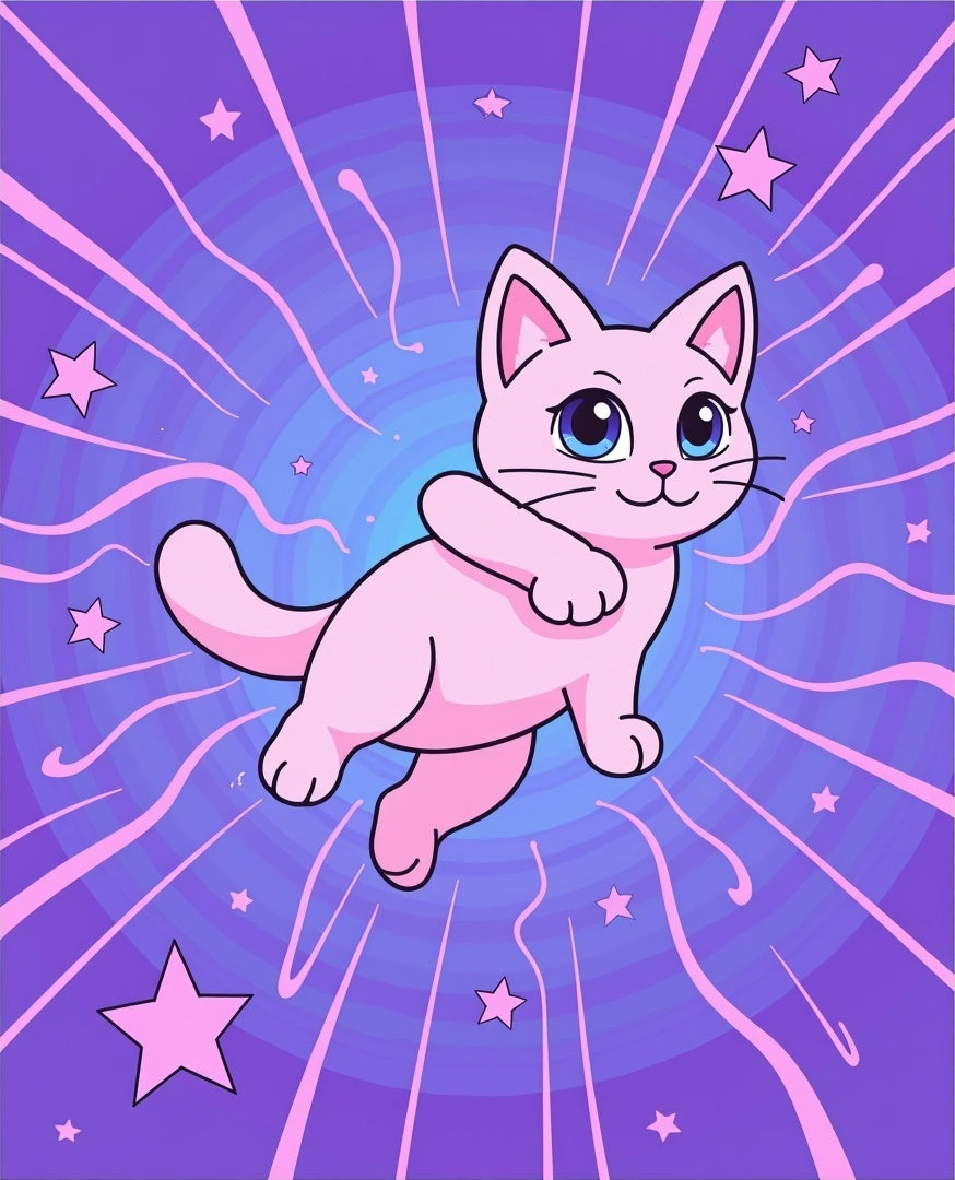 Cute Pink Cat Starburst Background Rug