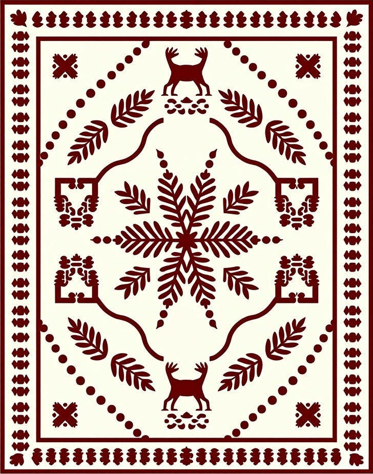 Deep Red Folk Art Deer Medallion Rug