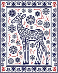 Giraffe Snowflake Border Blue Red Rug