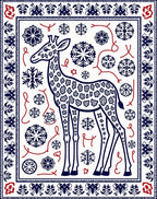 Giraffe Snowflake Border Blue Red Rug