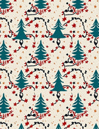 Teal Pine Tree with Red Star Garland Rug