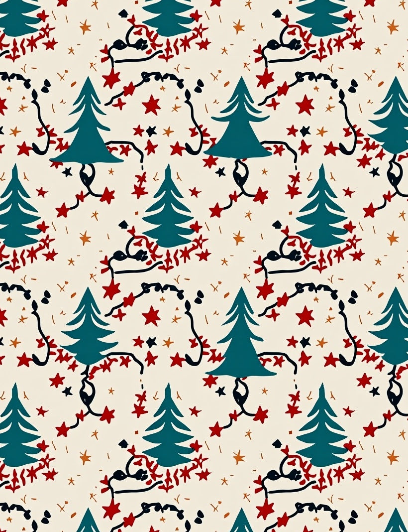Teal Pine Tree with Red Star Garland Rug