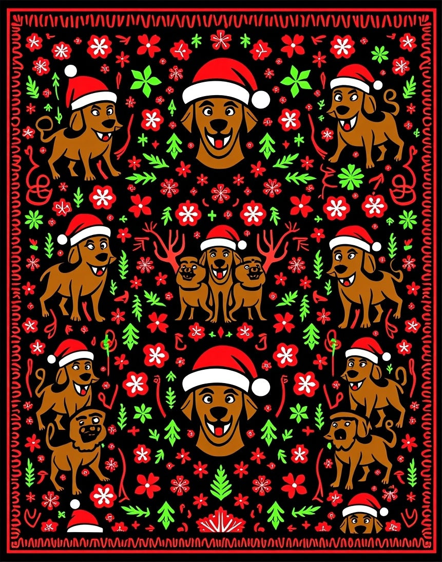 Red Green Dogs Christmas Holiday Theme Rug