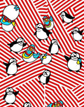Red White Striped Penguin Cartoon Collection Rug