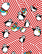 Red White Striped Penguin Cartoon Collection Rug