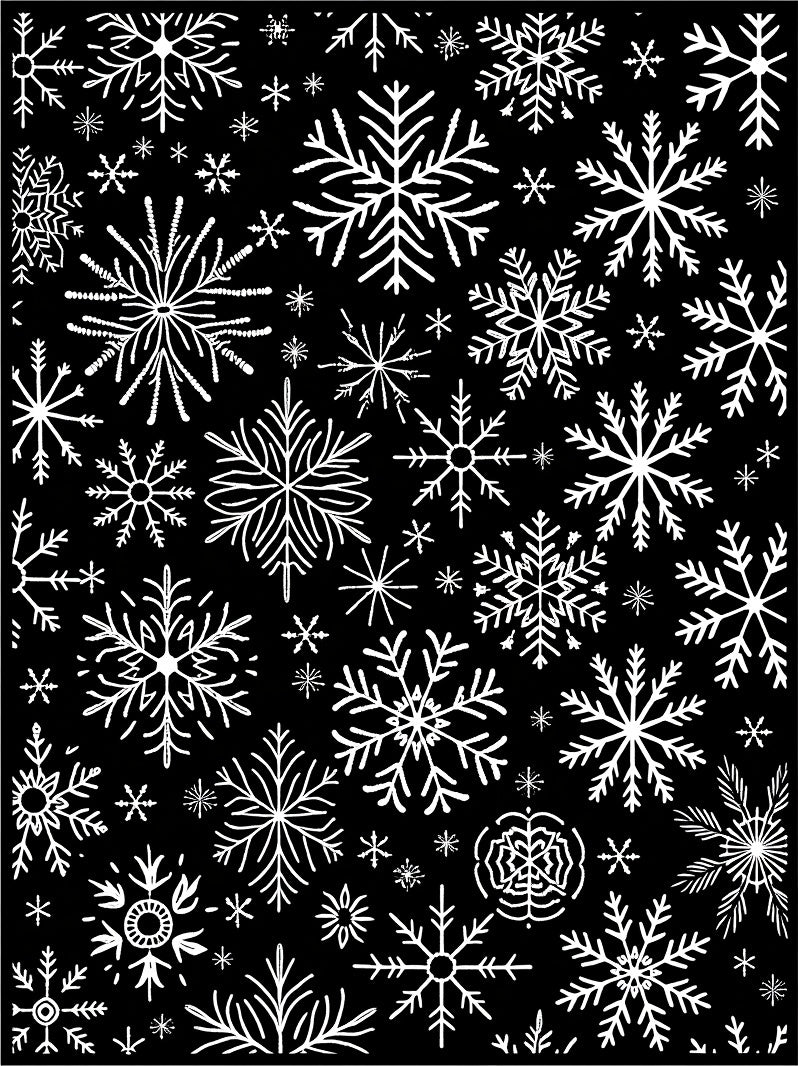 White Snowflake All Over Black Background Rug