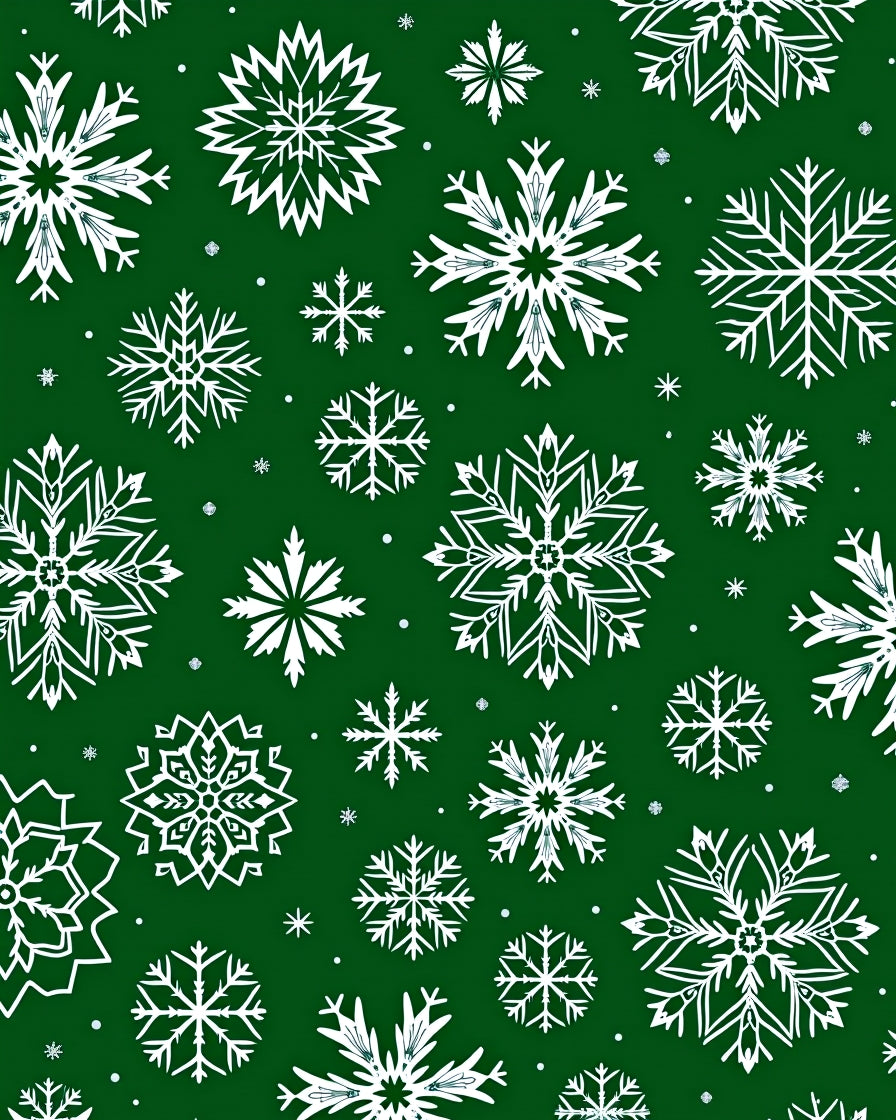 White Snowflake Forest Green Field Rug
