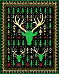 Green Deer Christmas Tree Border Rug