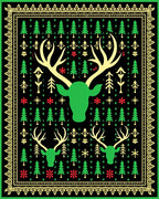 Green Deer Christmas Tree Border Rug