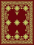Crimson Yellow Starburst Ornamental Border Rug