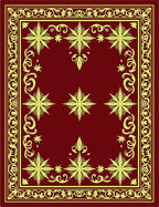 Crimson Yellow Starburst Ornamental Border Rug