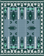 Geometric Forest Green Aquamarine Border Rug